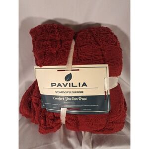 Pavilia Womens Plush Robe Burgundy Wine Red High Pile Fleece L New‎
